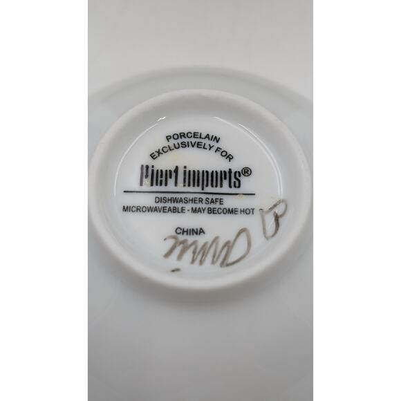 Pier 1 Imports Porcelain Bowl Black Floral Sketch Design 4.25" – Signed Annie - Picture 6 of 8